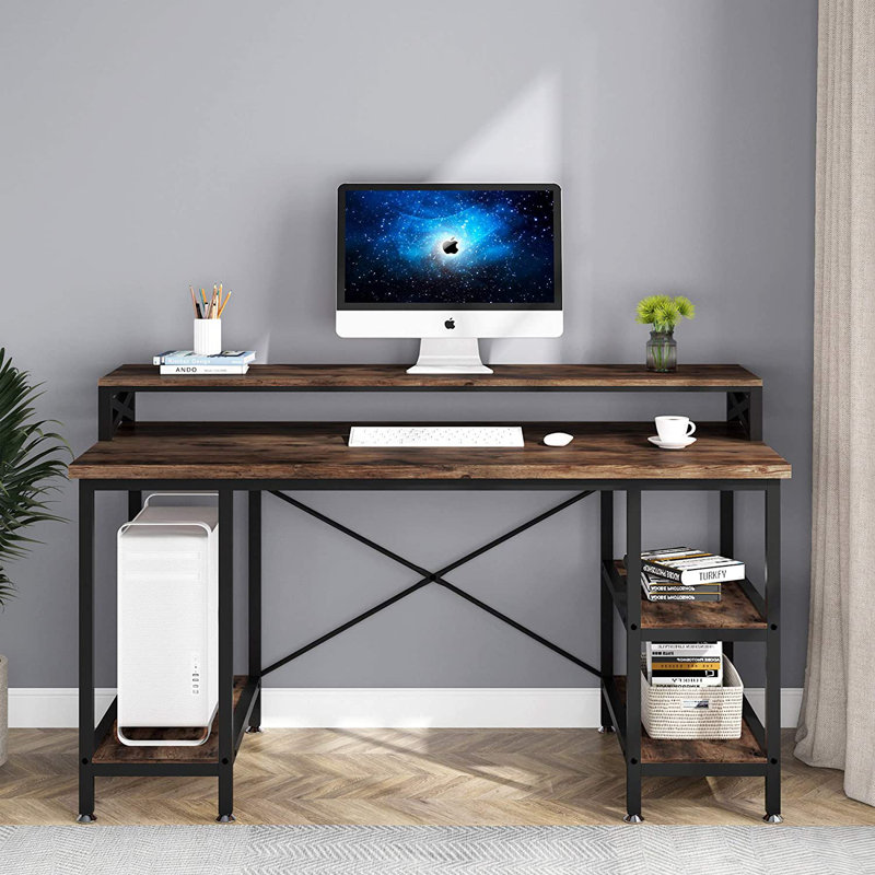 Inbox Zero 63 Inch Computer Desk With Storage Shelves, Extra Large